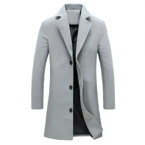 Men's Woolen Coats Single Breasted Long Coat - Plus Size