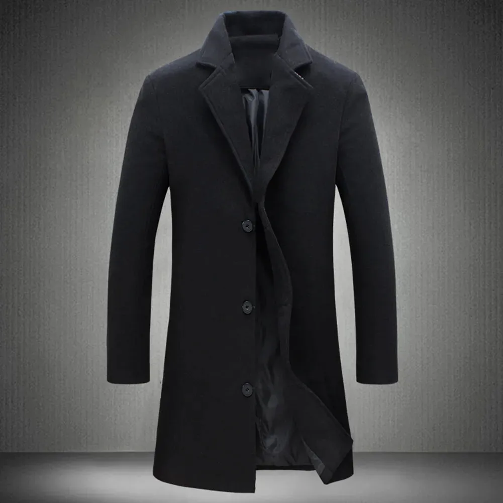 Men's Woolen Coats Single Breasted Long Coat - Plus Size