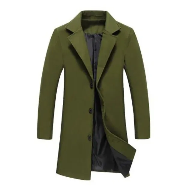 Men's Woolen Coats Single Breasted Long Coat - Plus Size