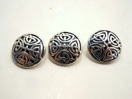 Metal Buttons Set of 3: Silver Celtic Knot Metal Shank Buttons ~ Celtic Knot Silver Metal Buttons 5/8" Diameter