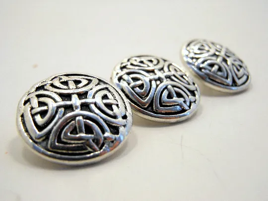 Metal Buttons Set of 3: Silver Celtic Knot Metal Shank Buttons ~ Celtic Knot Silver Metal Buttons 5/8" Diameter