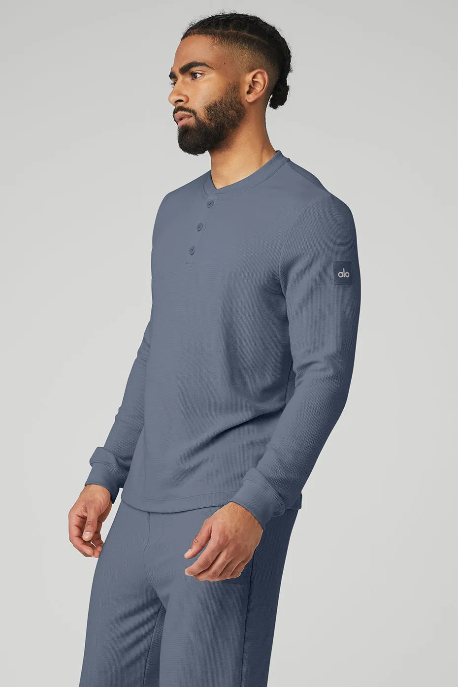 Micro Waffle Fast Break Henley - Bluestone