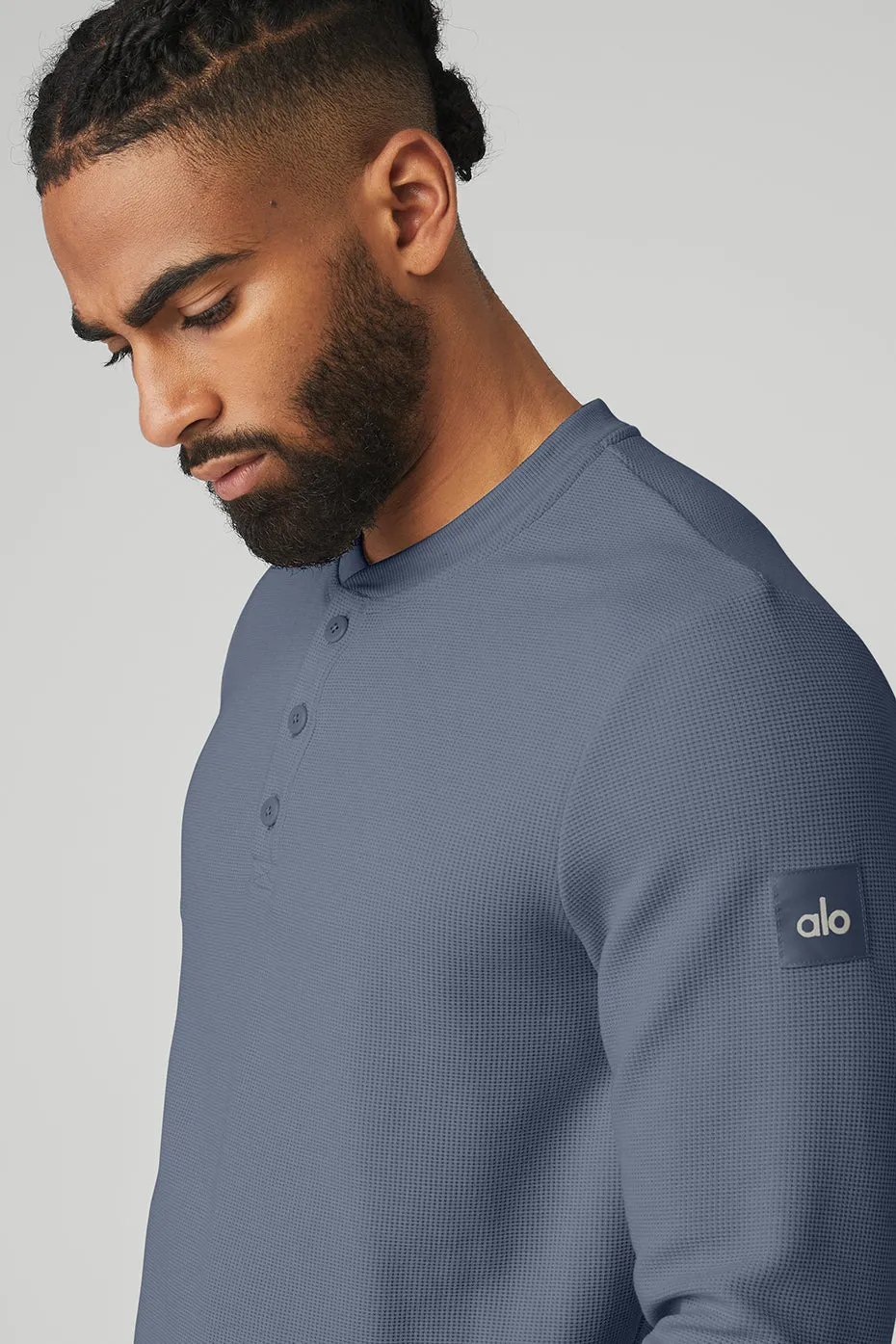 Micro Waffle Fast Break Henley - Bluestone