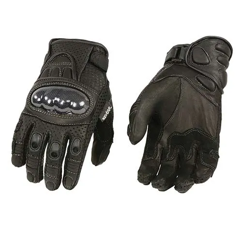 Milwaukee Leather SH298 Men's Black Perforated Leather Racing Motorcycle Gloves w/ Padded Fingers