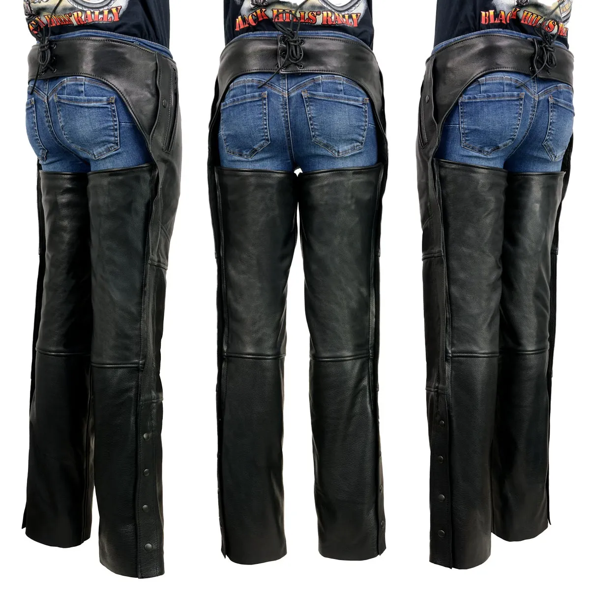 Milwaukee Leather USA MADE MLM5571 Men's Black 'Rough Rider' Premium Leather Motorcycle Chaps with Thermal Liner