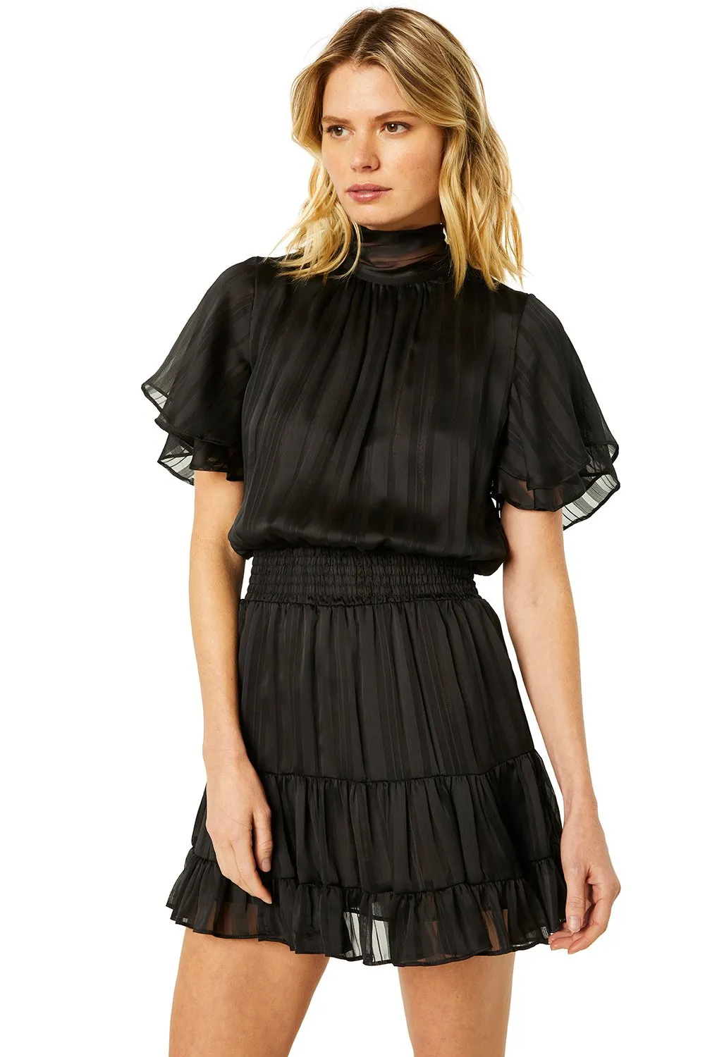 Misa - Saffie Dress in Solid Stripe-Black