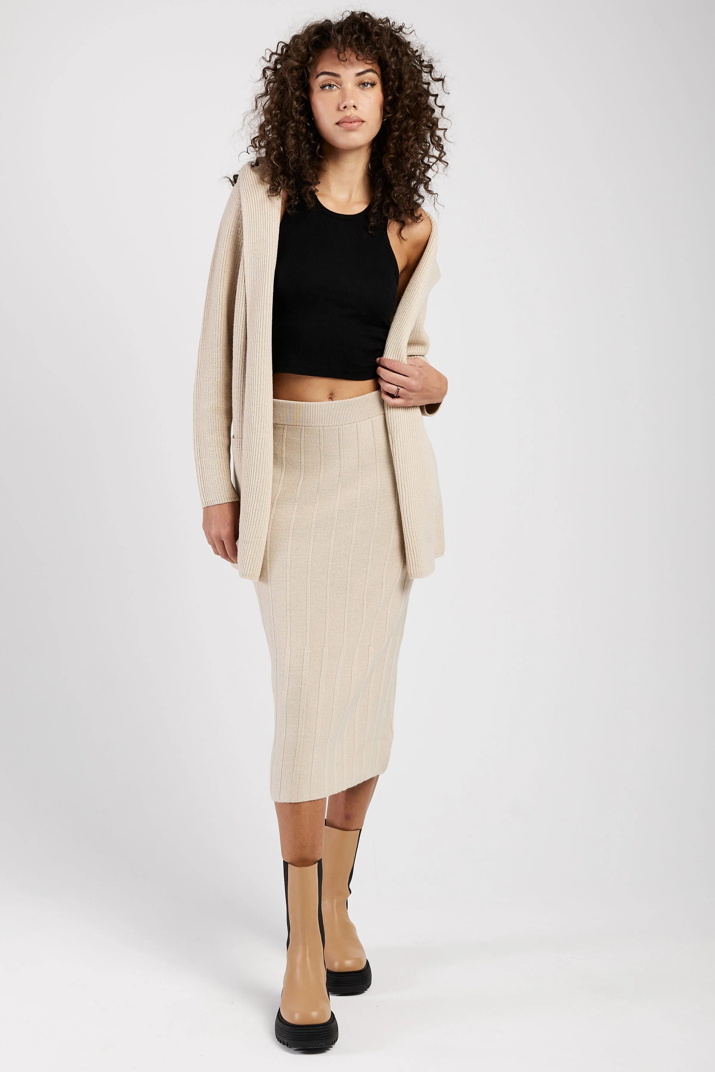 Nava Knitted Coat Jacket in Beige