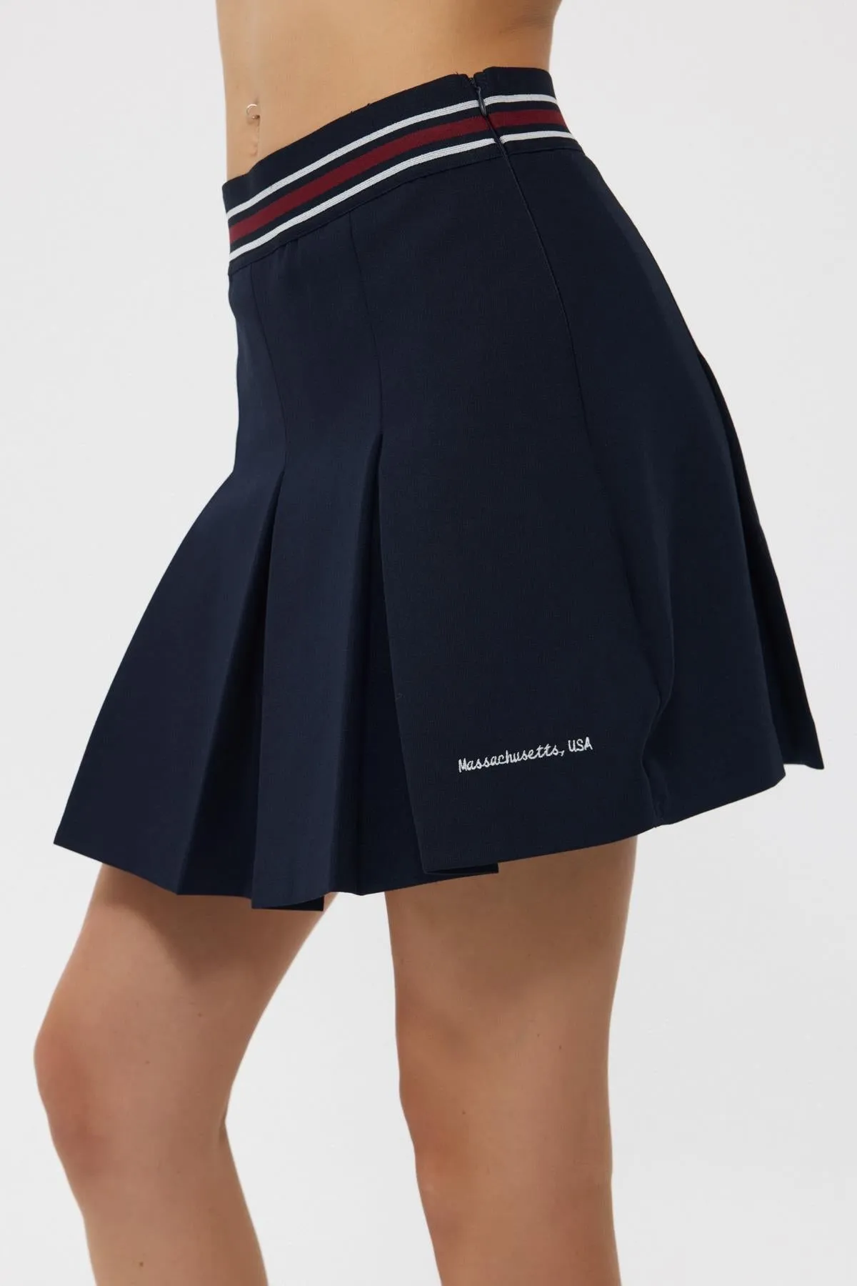 Navy Blue Ribbed Pleated Mini Skirt