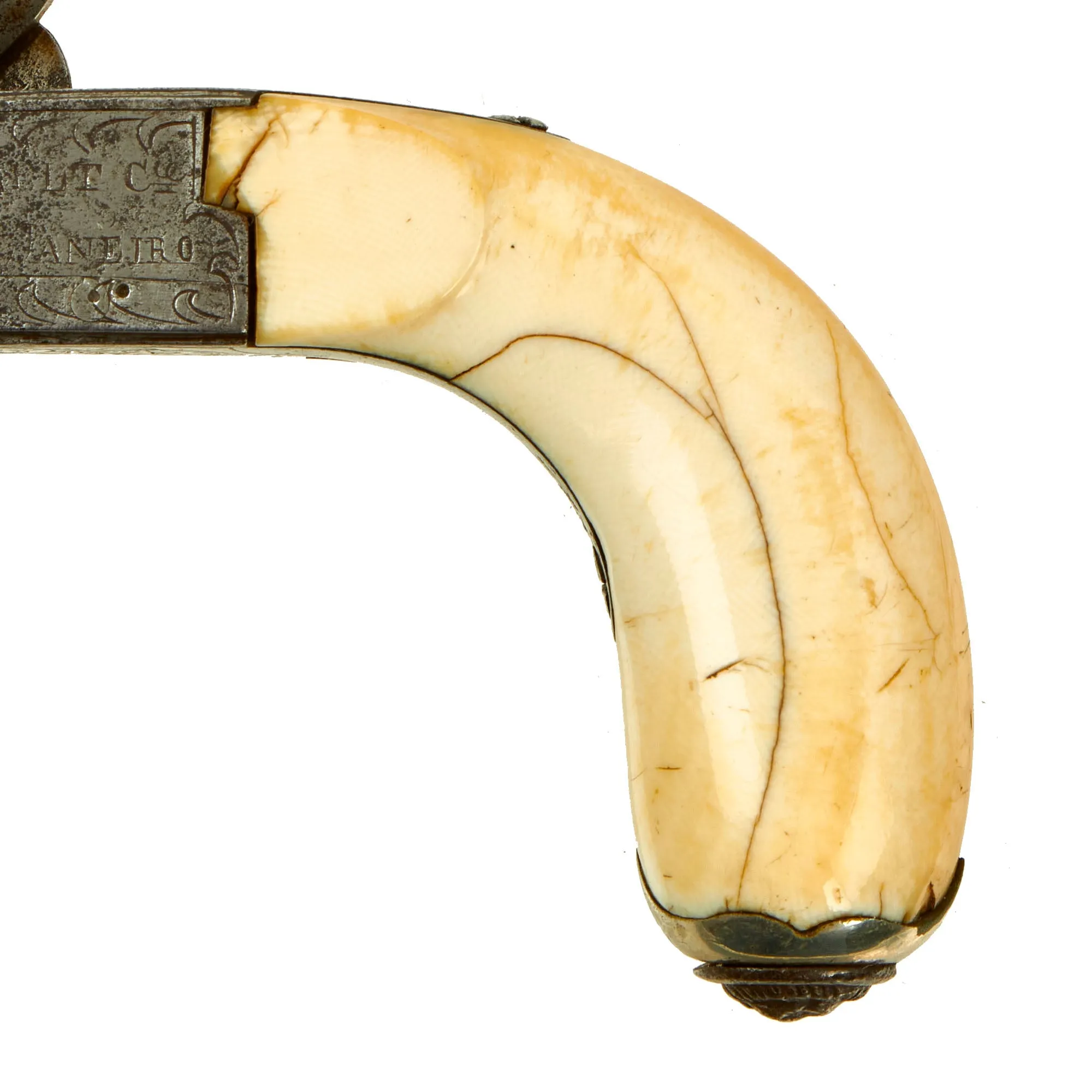 Original Belgian Brass Barreled Vest Percussion Pistol marked to P. LaVaelt - Rio de Janeiro with Ivory Grip