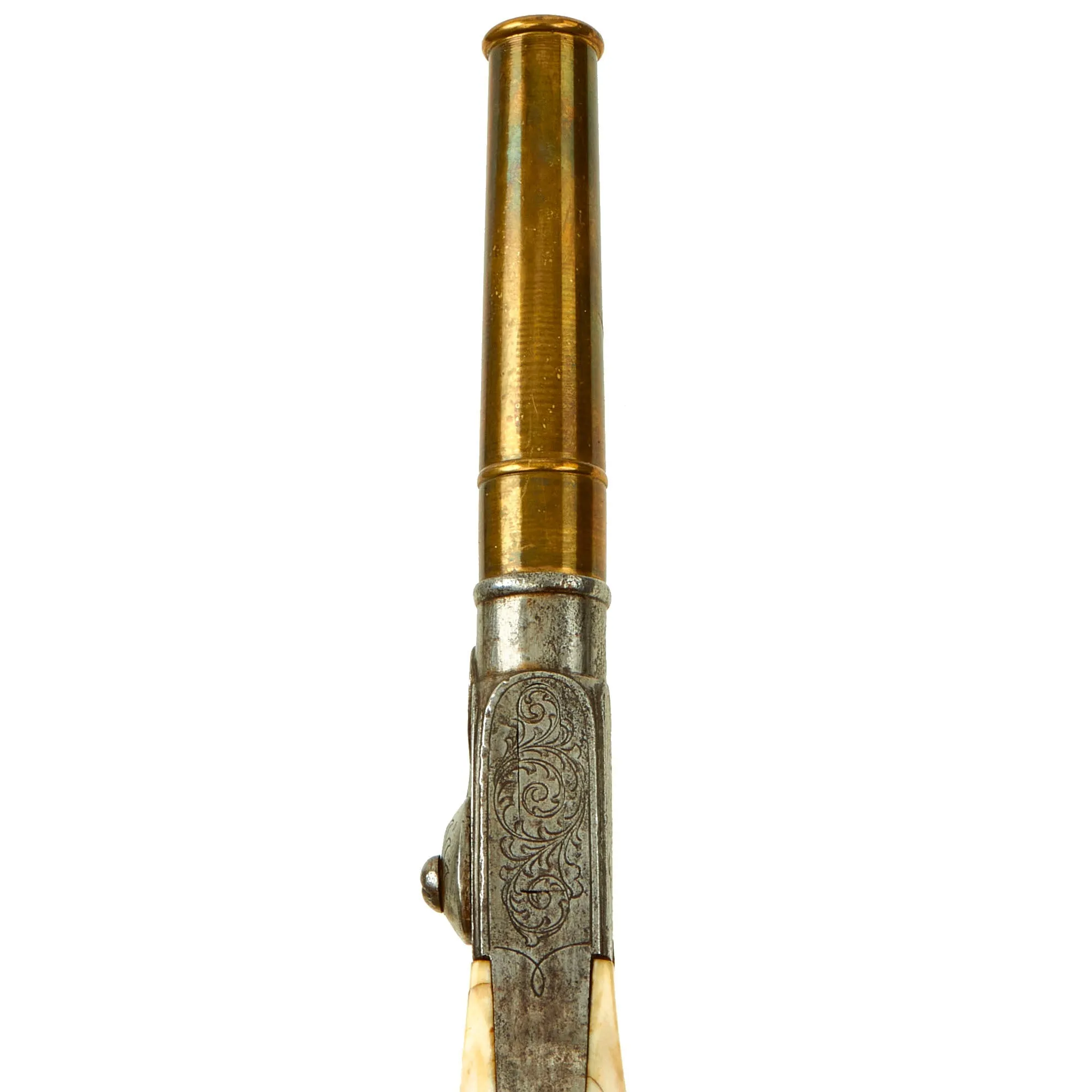 Original Belgian Brass Barreled Vest Percussion Pistol marked to P. LaVaelt - Rio de Janeiro with Ivory Grip