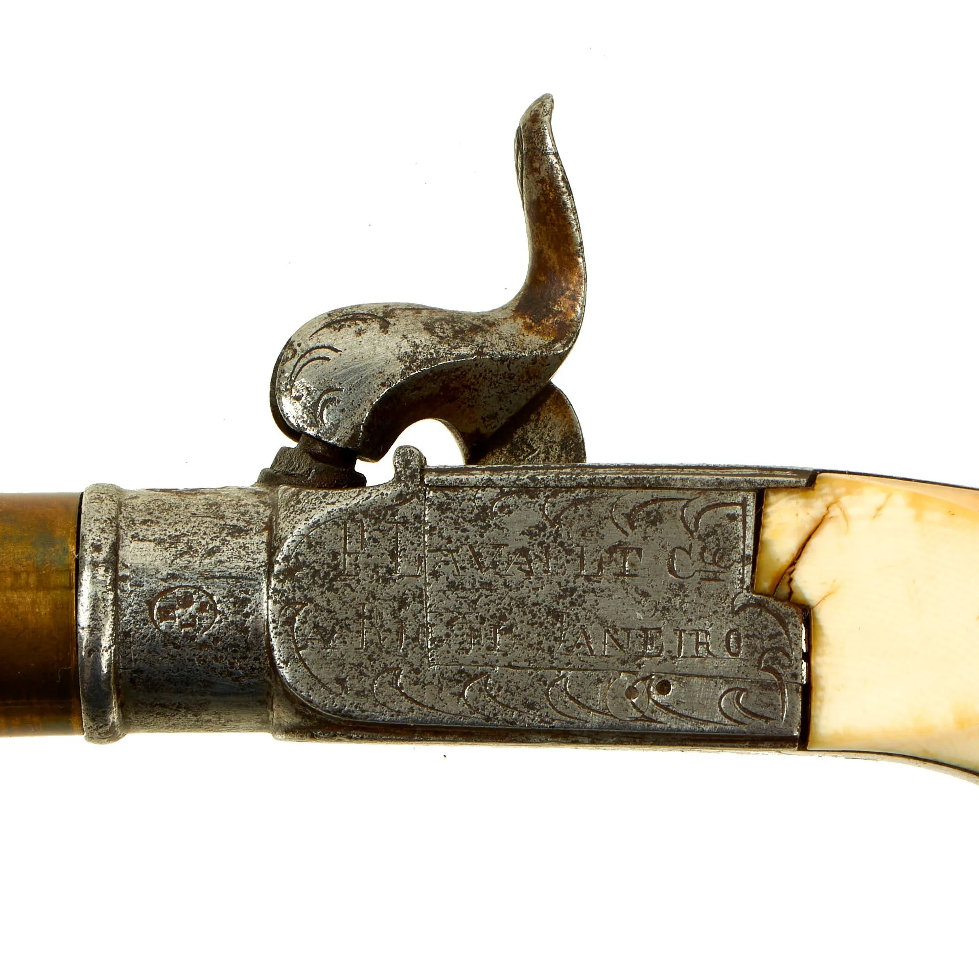 Original Belgian Brass Barreled Vest Percussion Pistol marked to P. LaVaelt - Rio de Janeiro with Ivory Grip