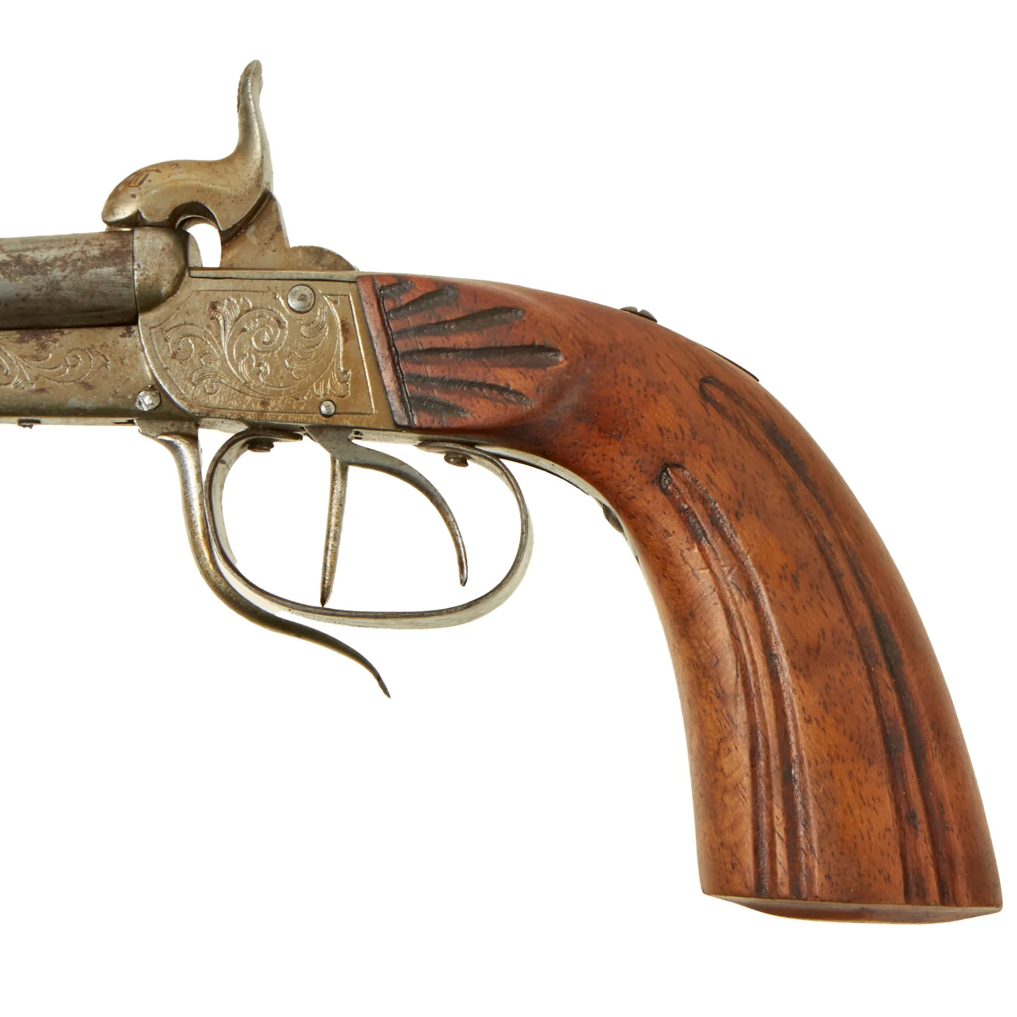 Original British Victorian Era Belgian Style 7mm Pinfire Double Barrel Pistol with Tip-Up Break Action - Circa 1855