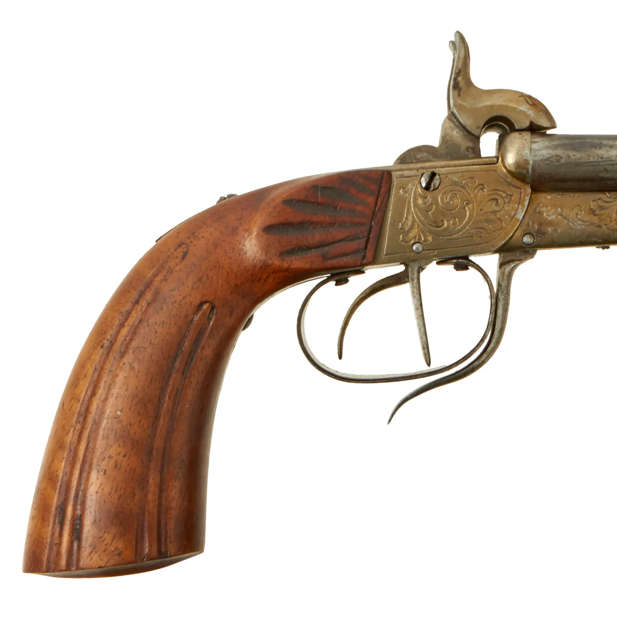 Original British Victorian Era Belgian Style 7mm Pinfire Double Barrel Pistol with Tip-Up Break Action - Circa 1855