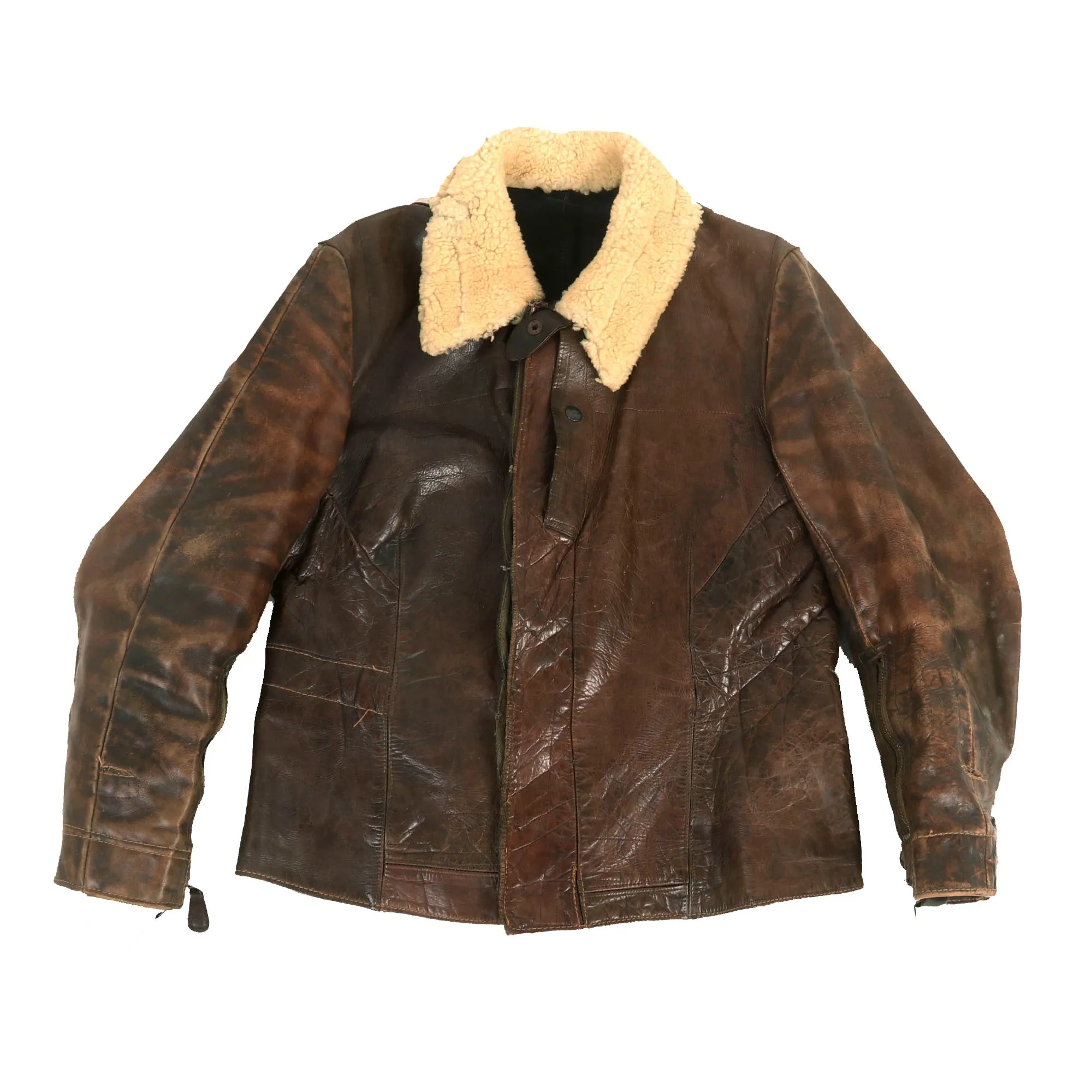 Original German WWII Luftwaffe Pilot's Brown Leather Flight Jacket with Shearling Collar