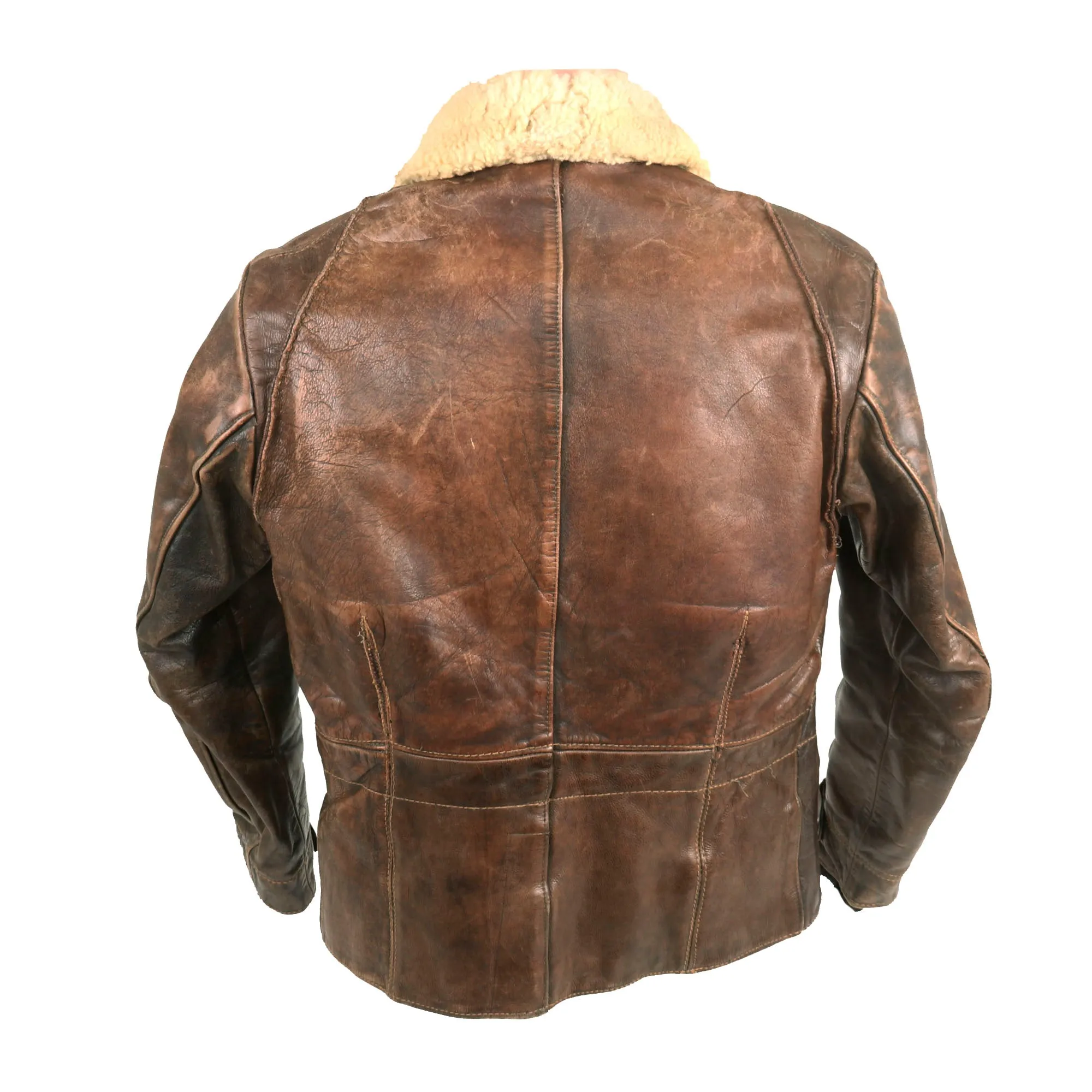 Original German WWII Luftwaffe Pilot's Brown Leather Flight Jacket with Shearling Collar