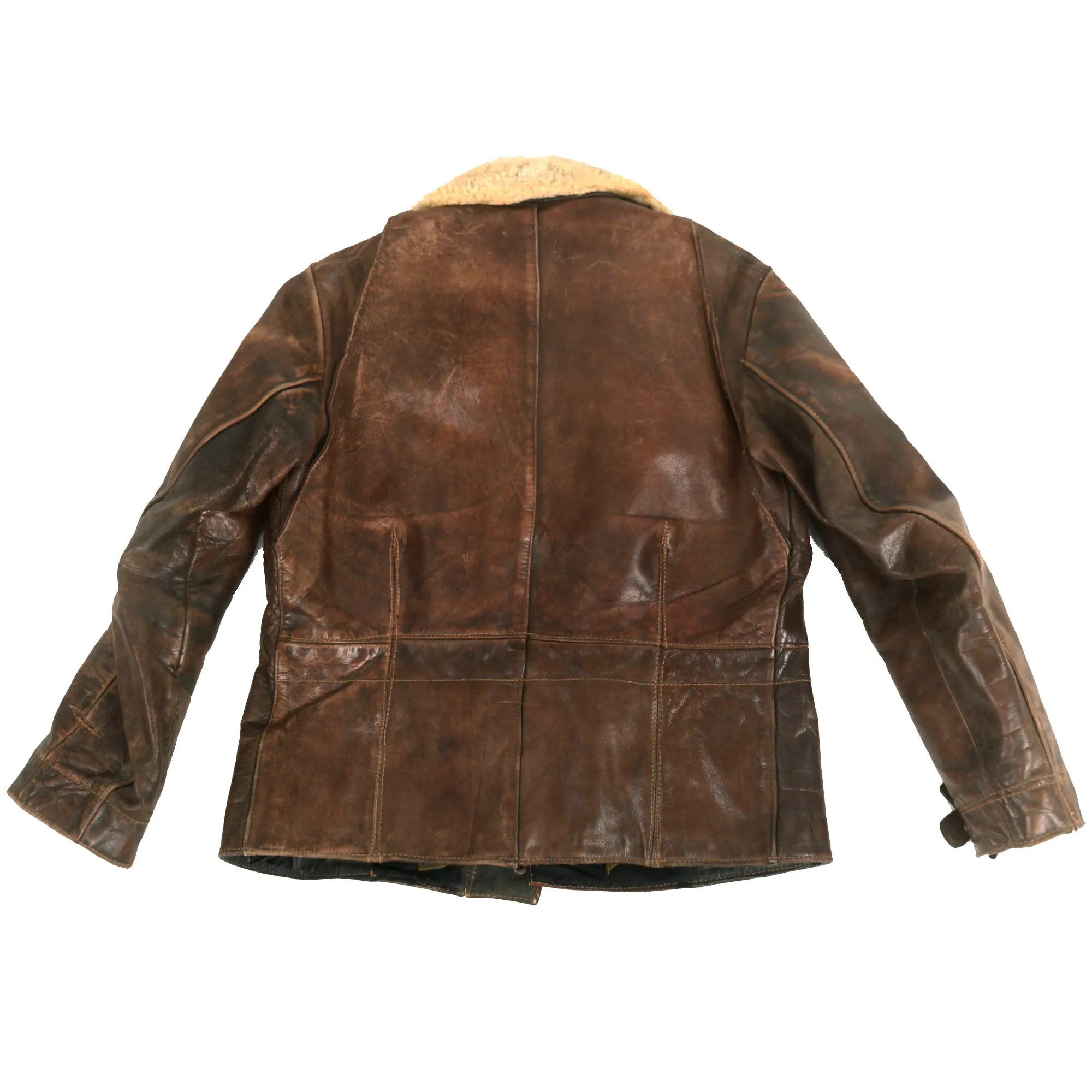 Original German WWII Luftwaffe Pilot's Brown Leather Flight Jacket with Shearling Collar