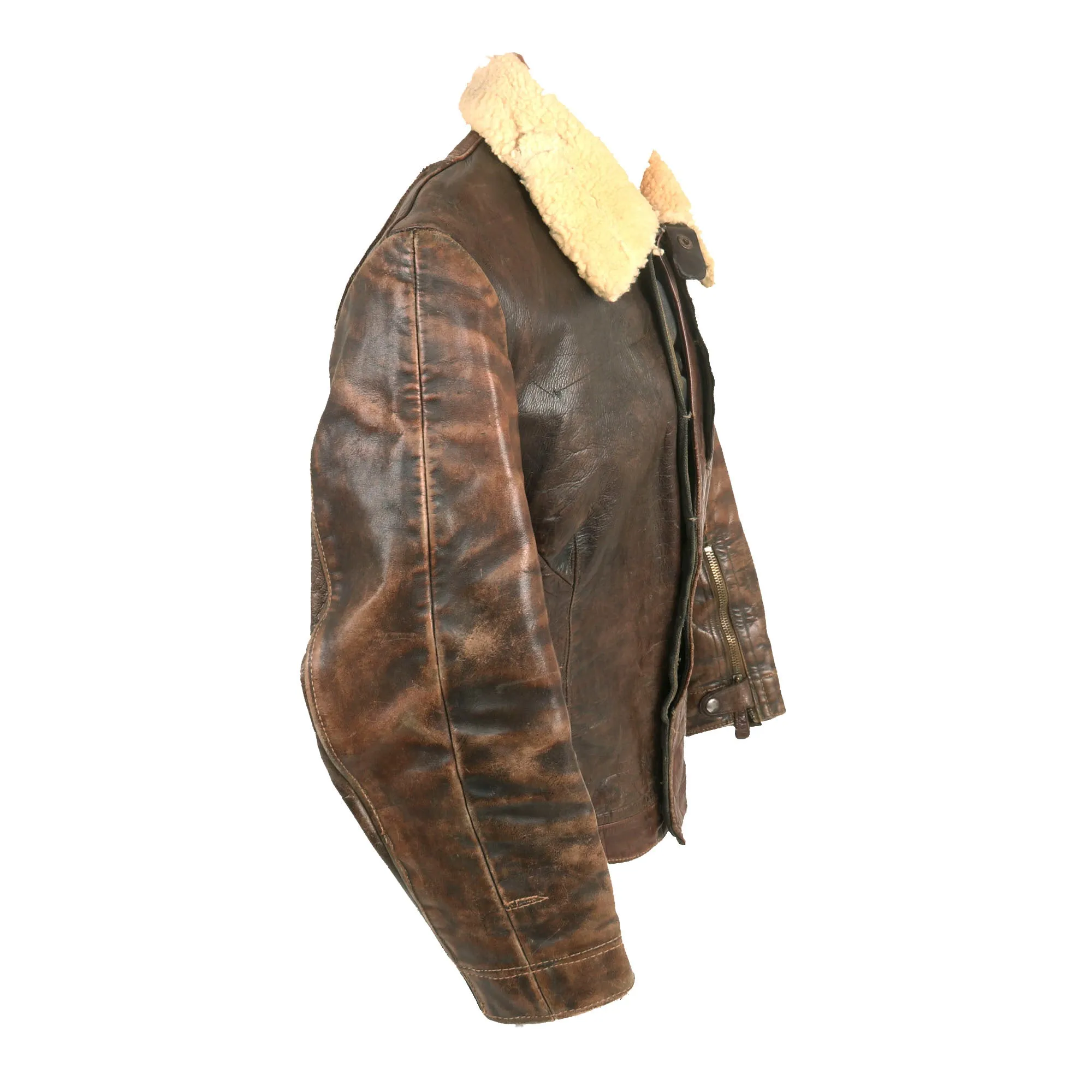 Original German WWII Luftwaffe Pilot's Brown Leather Flight Jacket with Shearling Collar