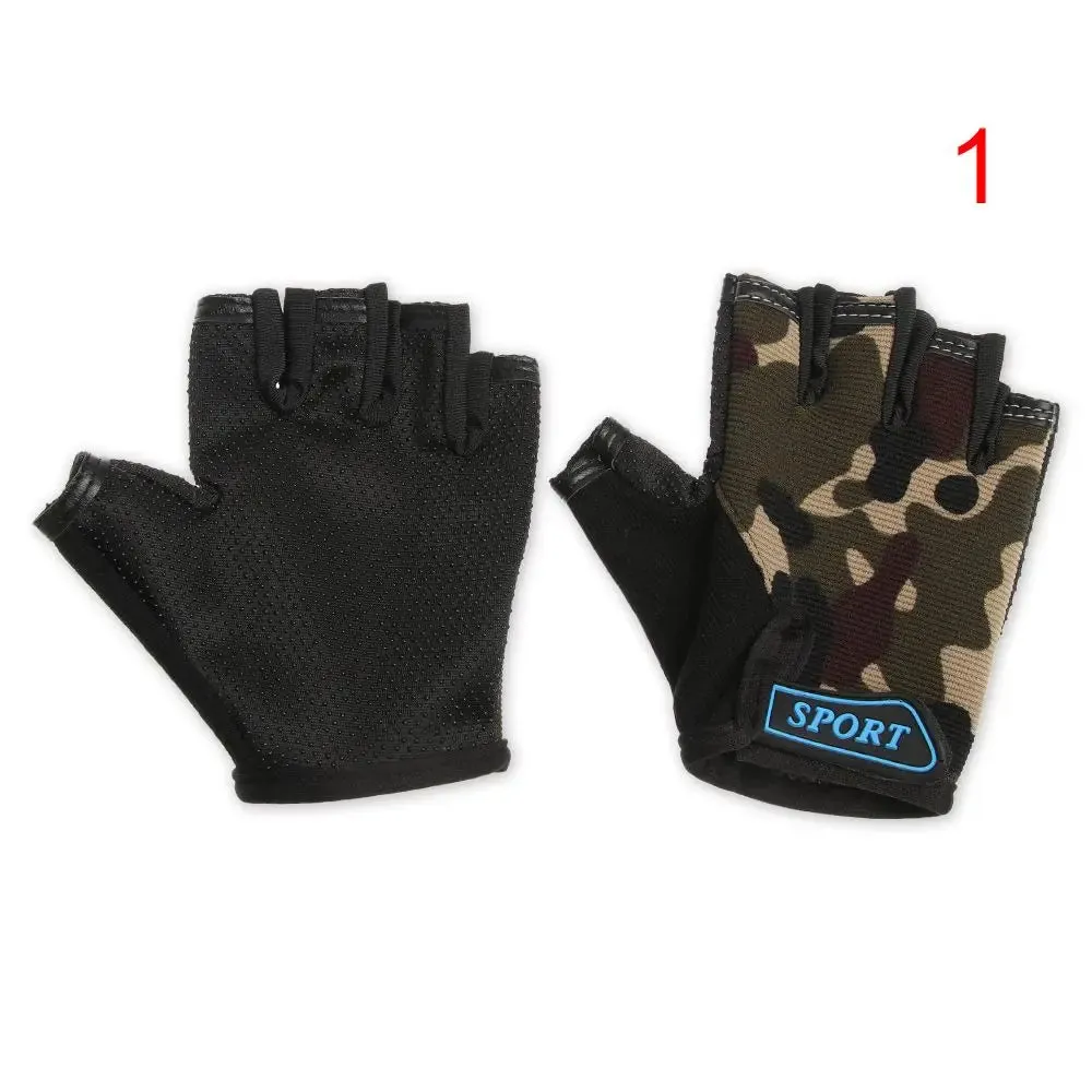 Outdoor High Elastic Riding Equipment Cycling Half Finger Mittens Child Bicycle Gloves Children's Bike Gloves Camouflage