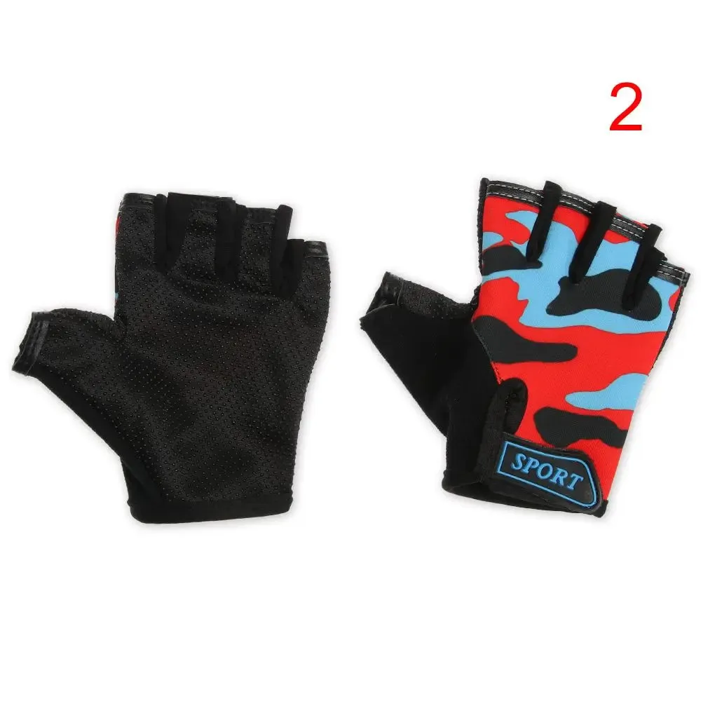 Outdoor High Elastic Riding Equipment Cycling Half Finger Mittens Child Bicycle Gloves Children's Bike Gloves Camouflage