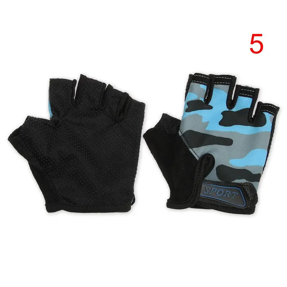 Outdoor High Elastic Riding Equipment Cycling Half Finger Mittens Child Bicycle Gloves Children's Bike Gloves Camouflage