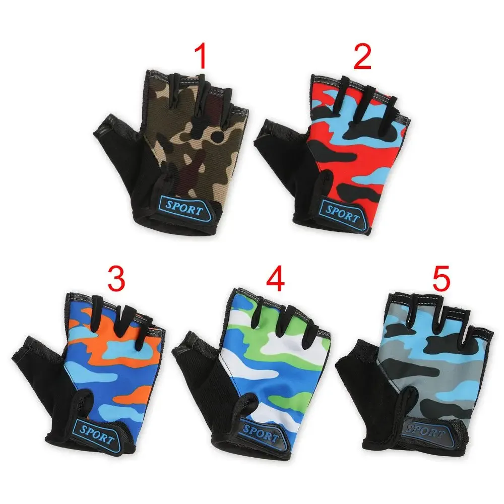 Outdoor High Elastic Riding Equipment Cycling Half Finger Mittens Child Bicycle Gloves Children's Bike Gloves Camouflage