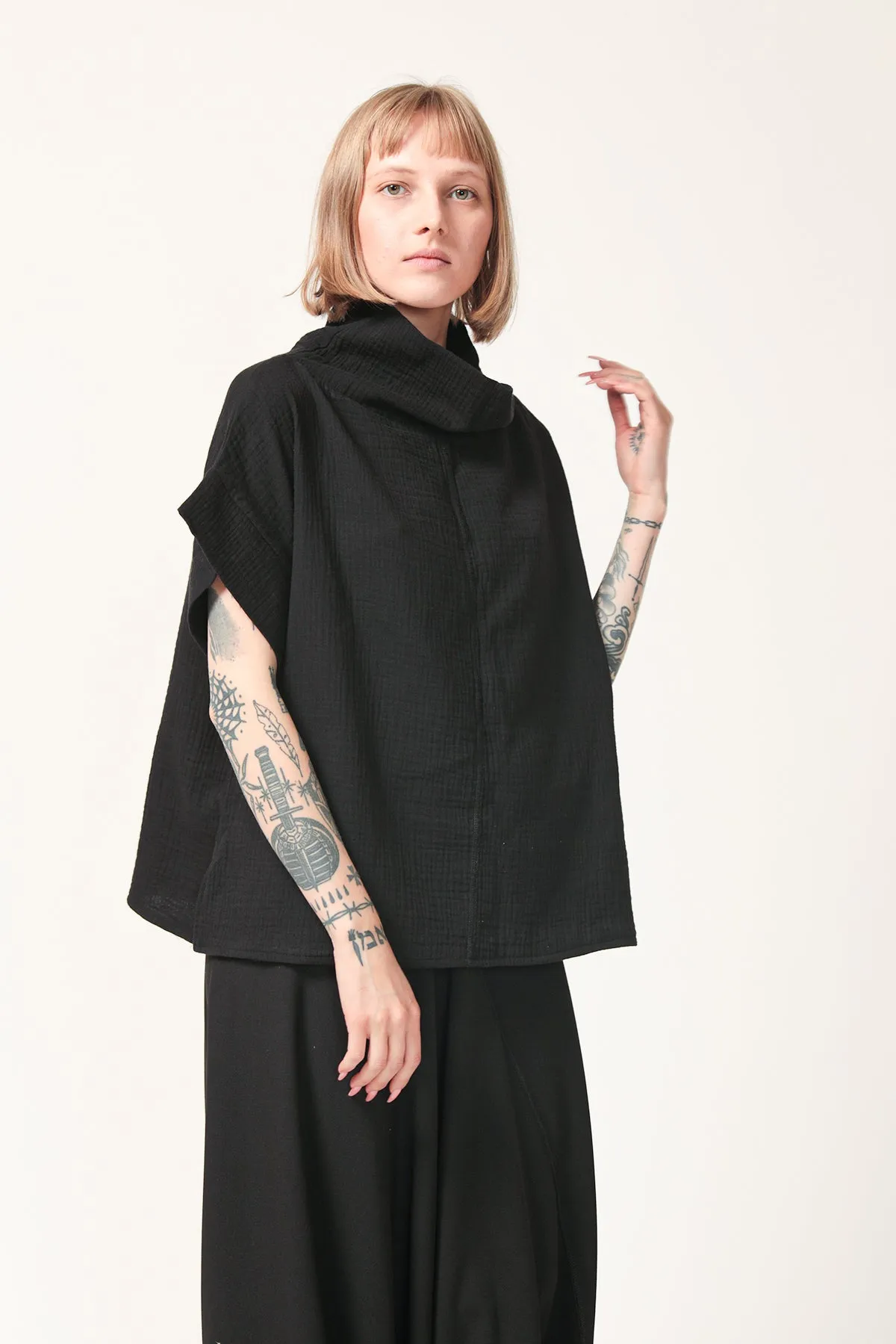 Oversize Black Cotton Top