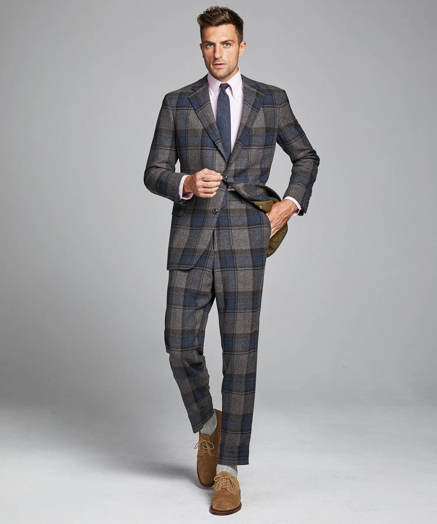 Oversized Check Sack Suit Coat in Charcoal