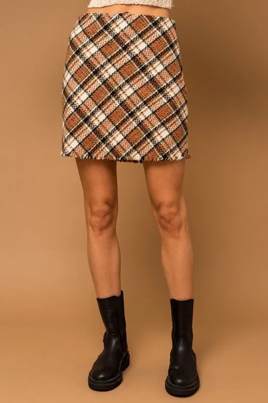 Plaid Frayed Hem Mini Skirt