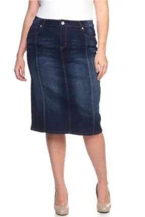 Plus Panel Denim Pencil Skirt Style 77105X Dark Indigo Wash