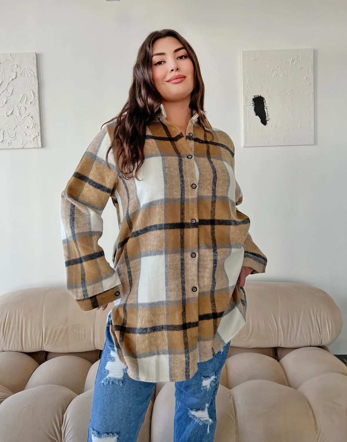 Plus Size Oversized Plaid Shirt Jacket