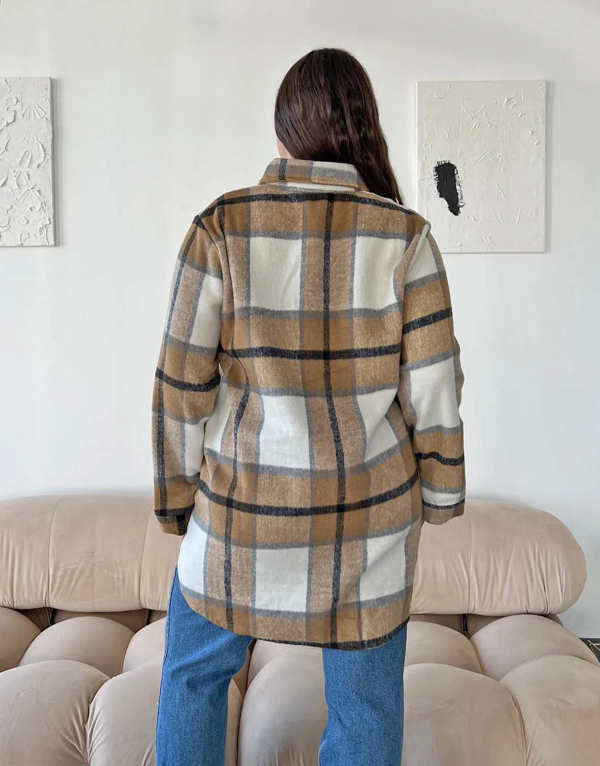 Plus Size Oversized Plaid Shirt Jacket