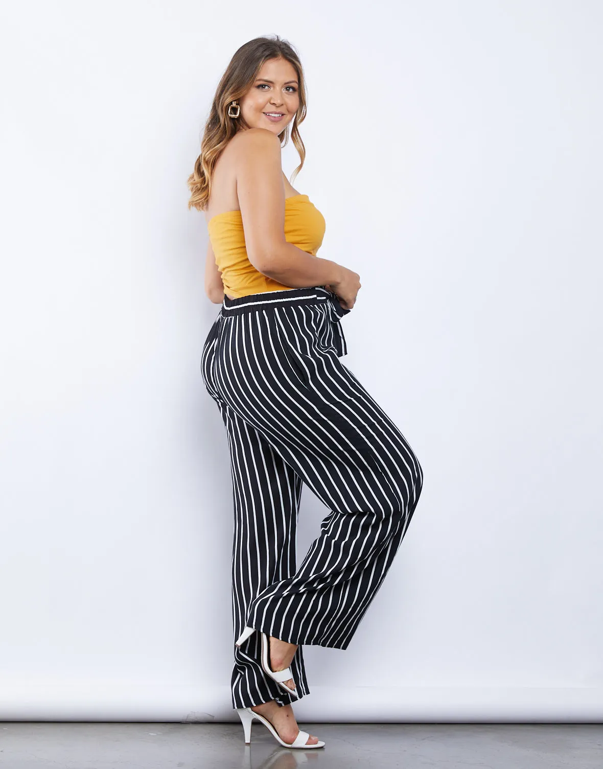 Plus Size Wide Leg Striped Pants