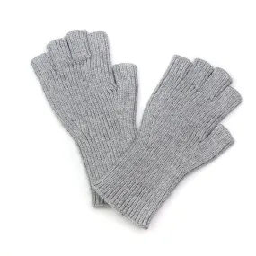 POM Light Grey Ribbed Knit Fingerless Gloves