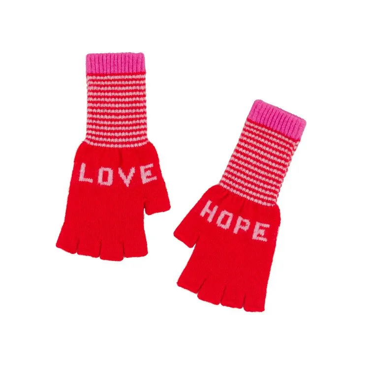 Quinton   Chadwick Fingerless Love Hope Gloves in Red and Pink