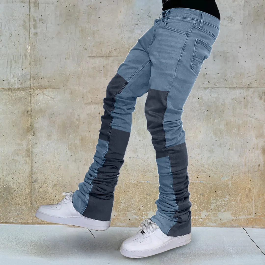 Retro street color contrast stitching jeans