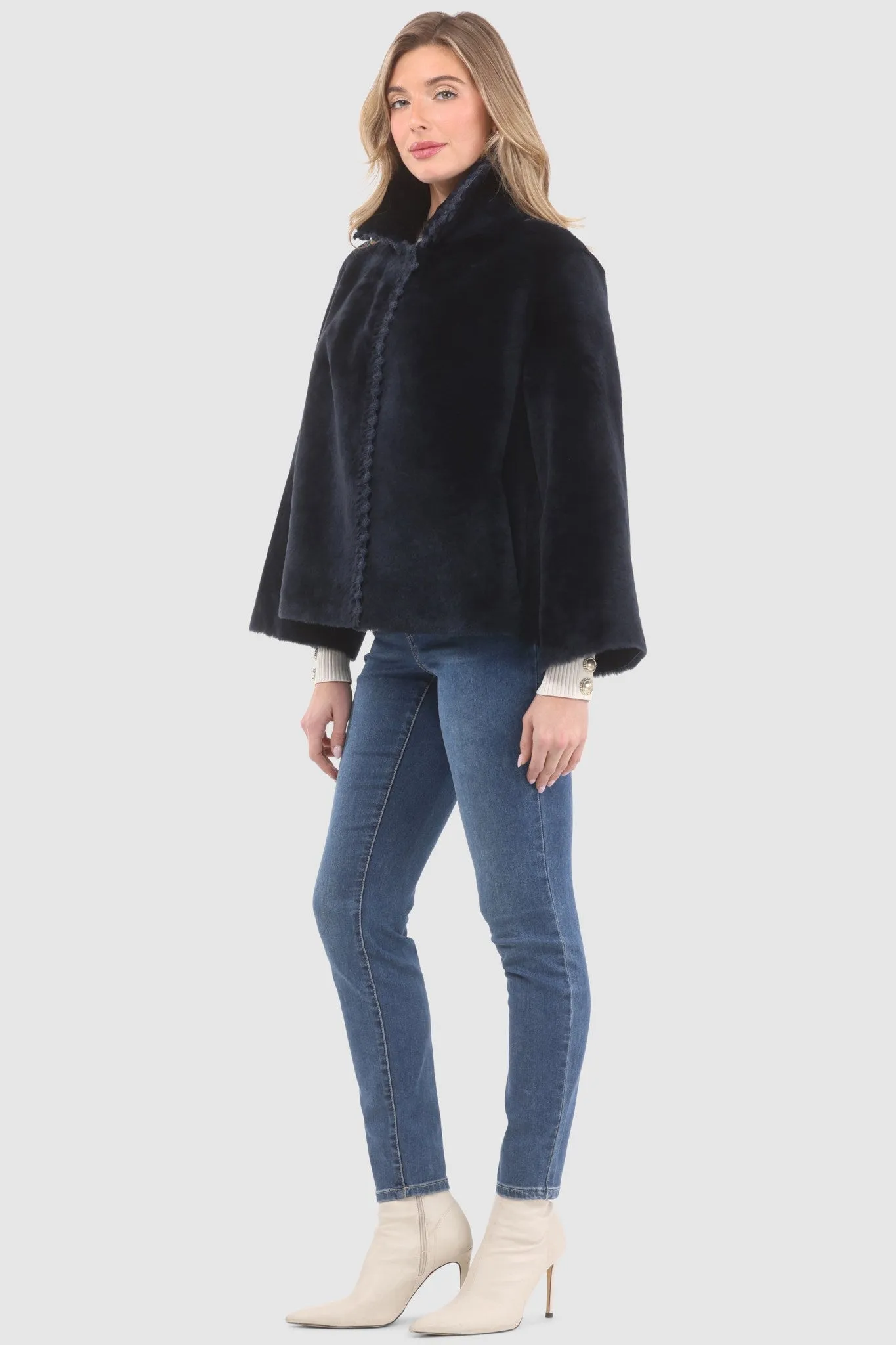 Reversible Select Shearling Jacket with Embroiderd Trim