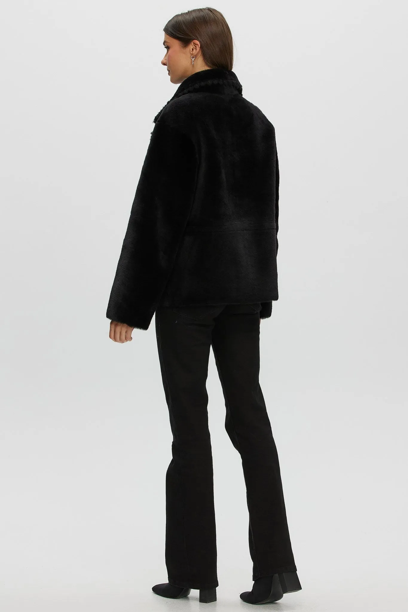 Reversible Select Shearling Lamb Jacket with Embroidered Trim