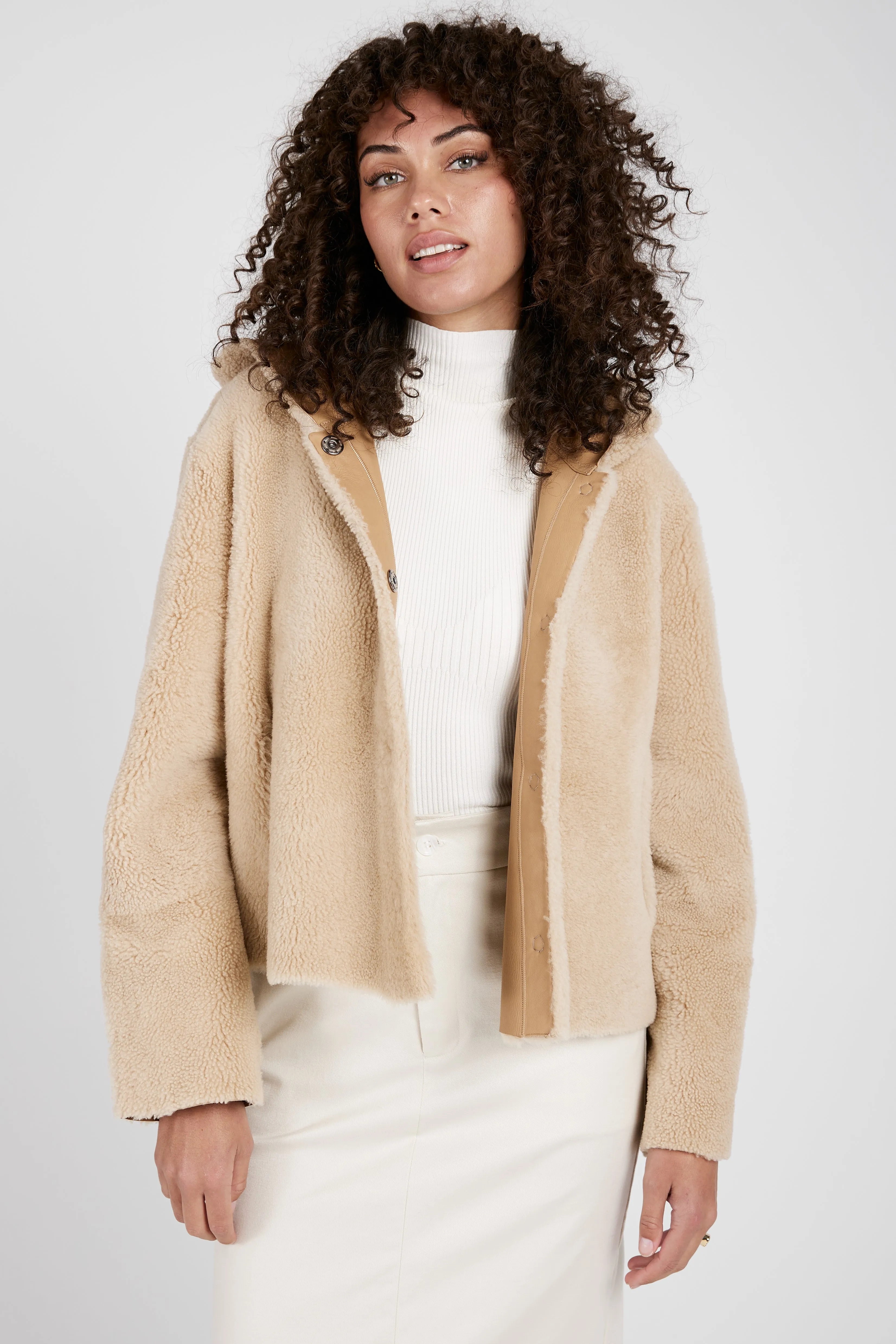 Reversible Shearling Waist Coat in Mandorla