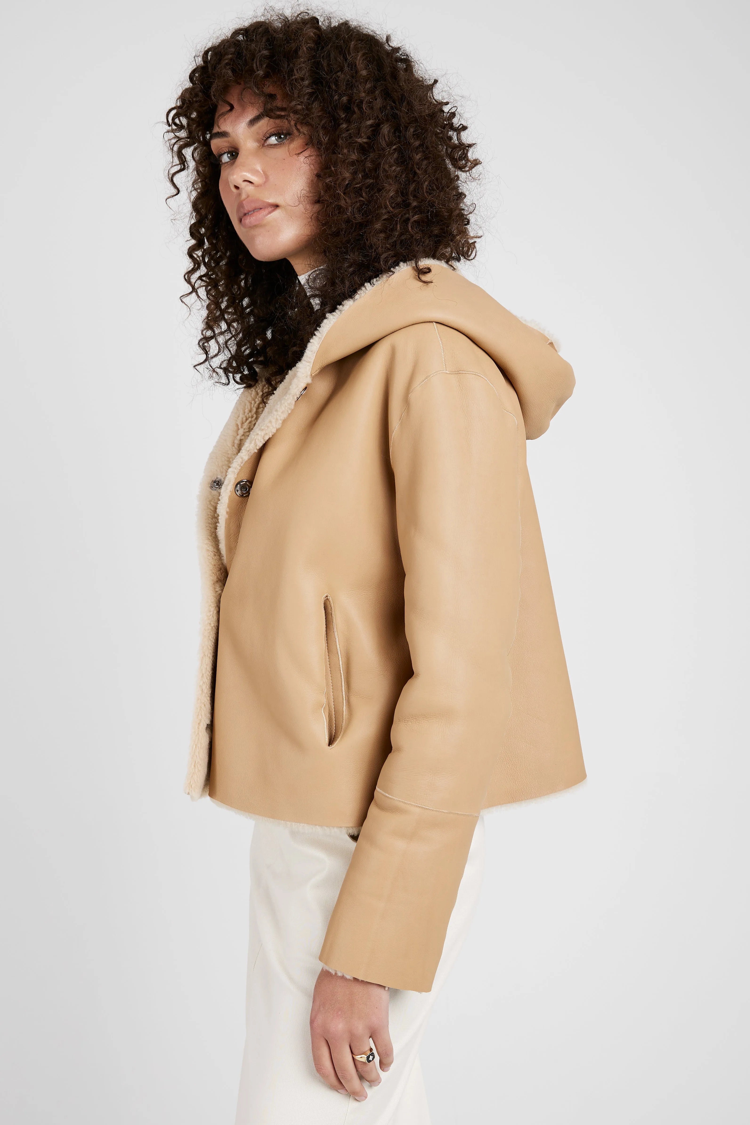 Reversible Shearling Waist Coat in Mandorla