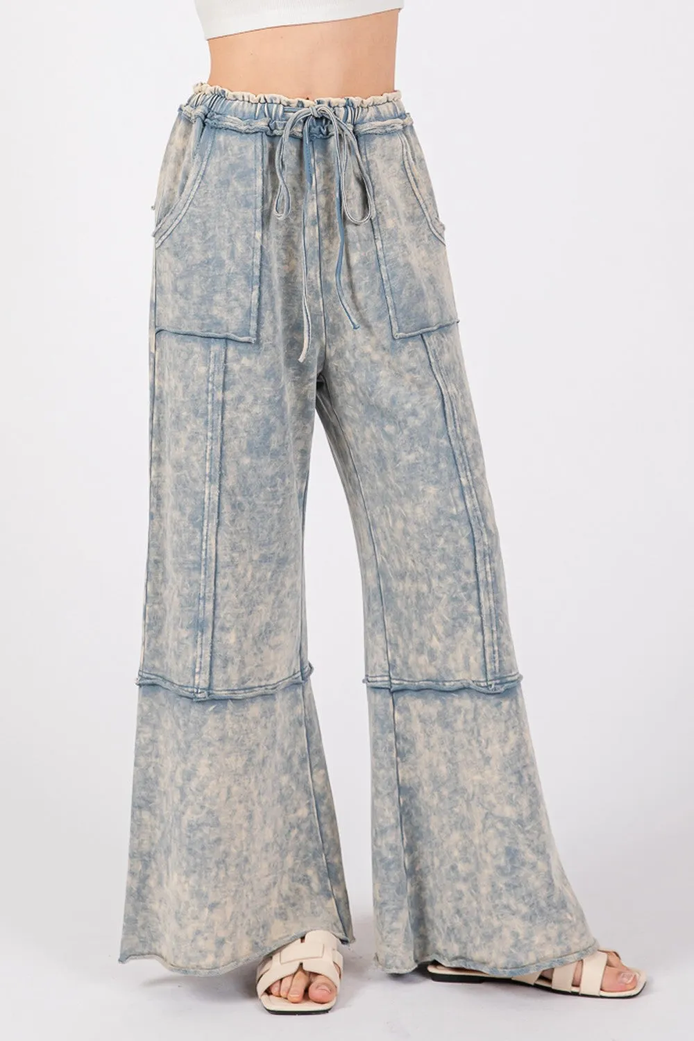 Rhode Mineral Washed Terry Wide Leg Pants - Slate Blue