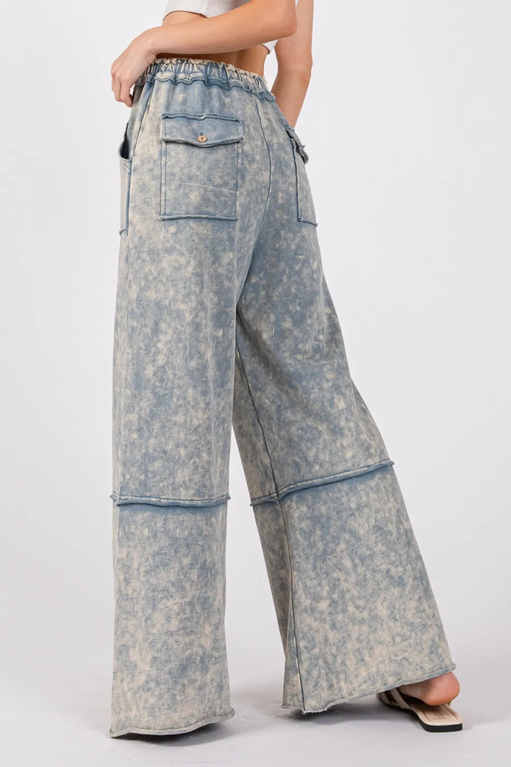 Rhode Mineral Washed Terry Wide Leg Pants - Slate Blue