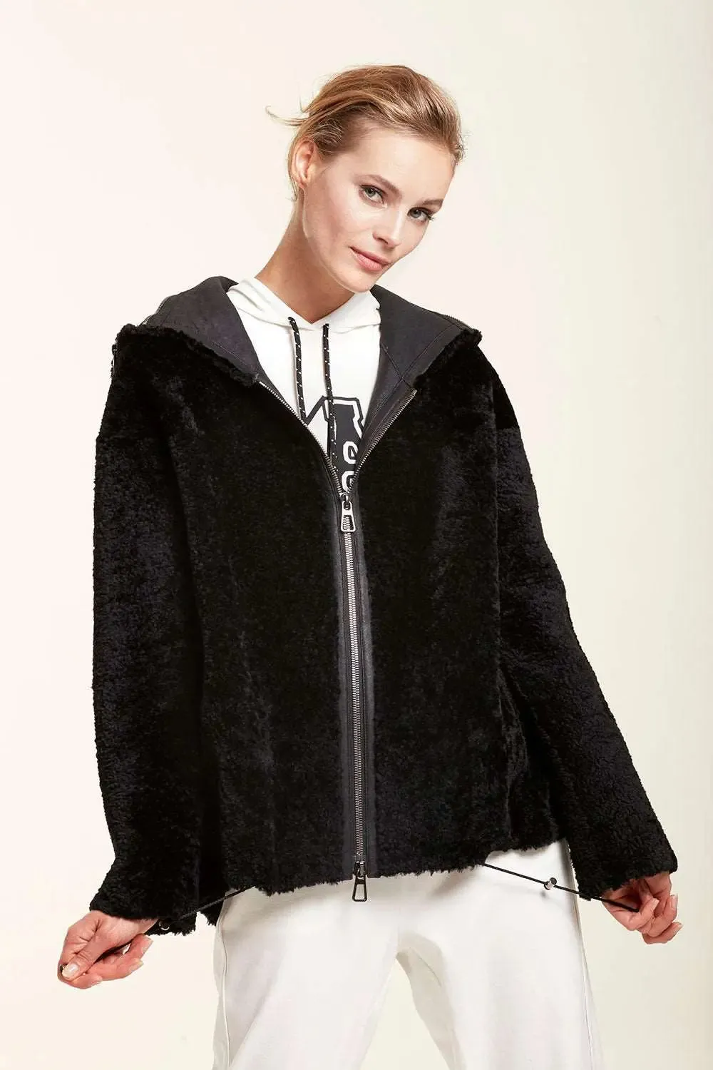 Sheepskin jacket with hood