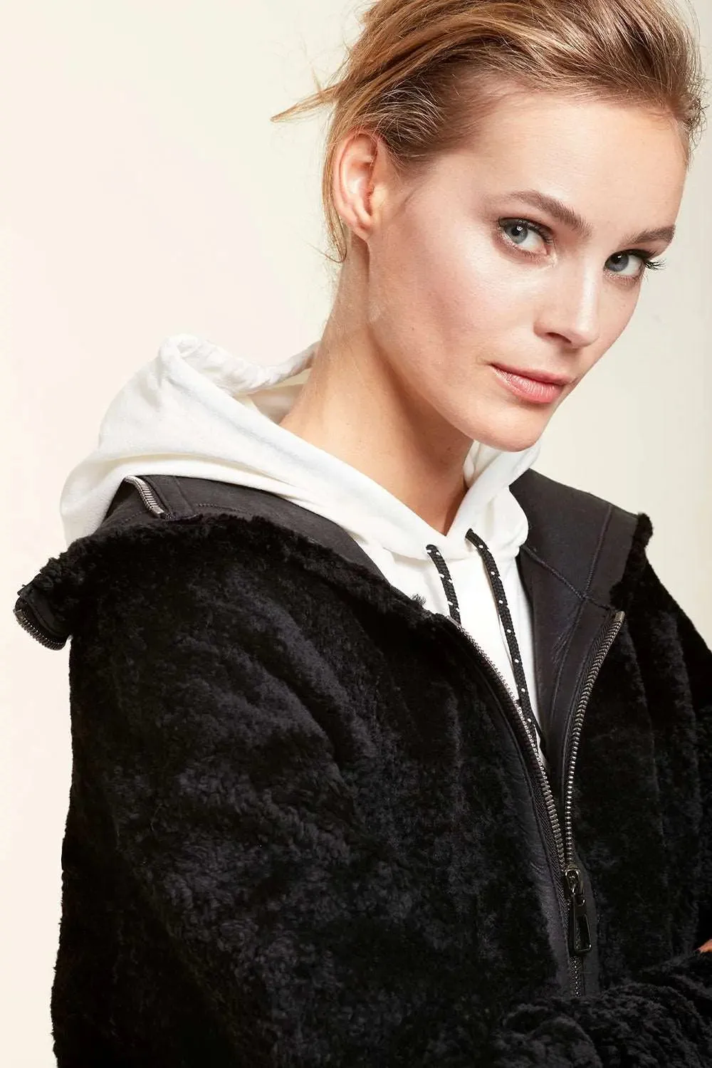 Sheepskin jacket with hood