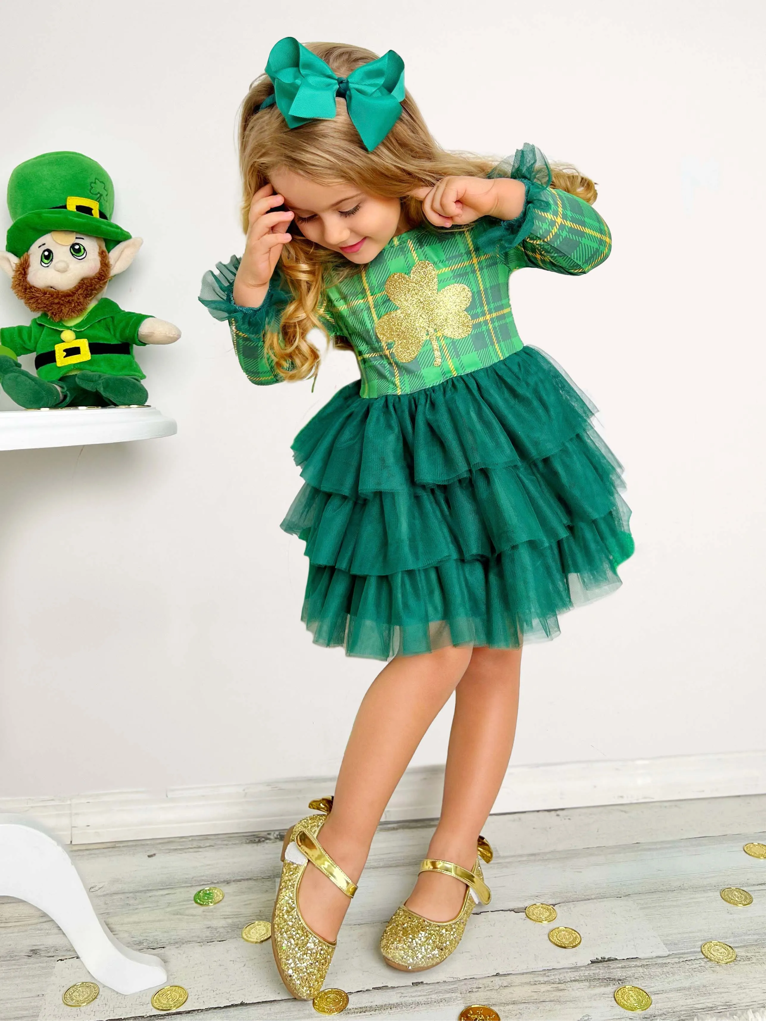 Shimmering Shamrocks Tiered Tutu Dress