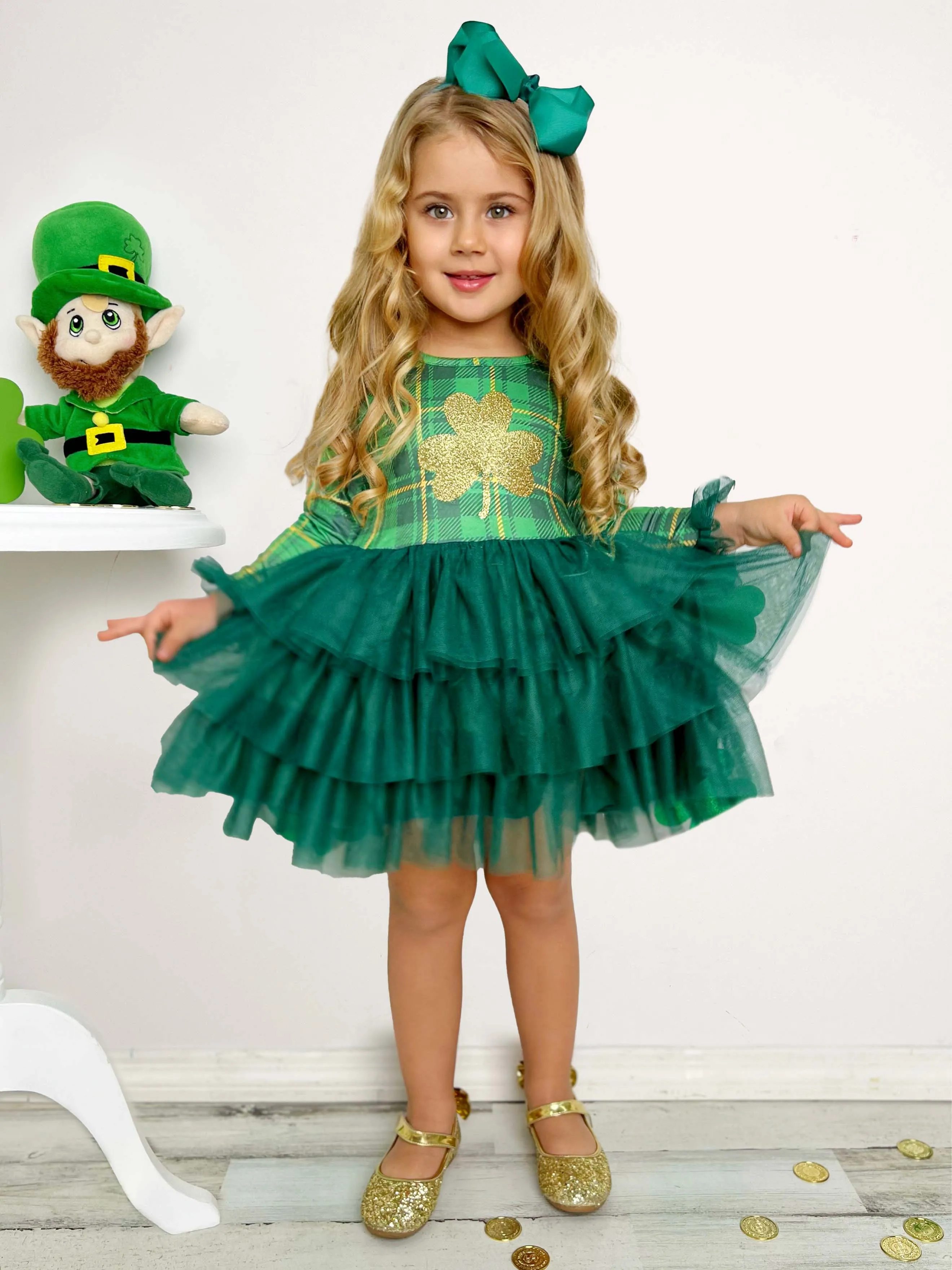 Shimmering Shamrocks Tiered Tutu Dress