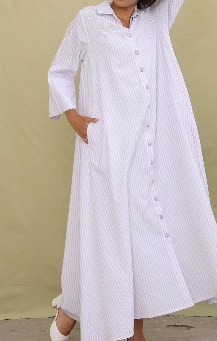 Shirt Dress - Seersucker Lavender Stripes