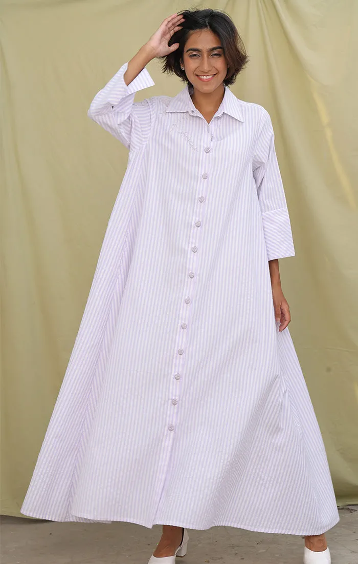 Shirt Dress - Seersucker Lavender Stripes