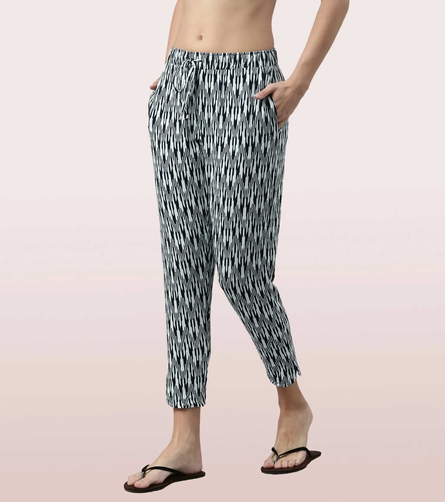 Shop-In Pants - Tapered Lounge Pants With Self Fabric Drawstring With Metal Ends