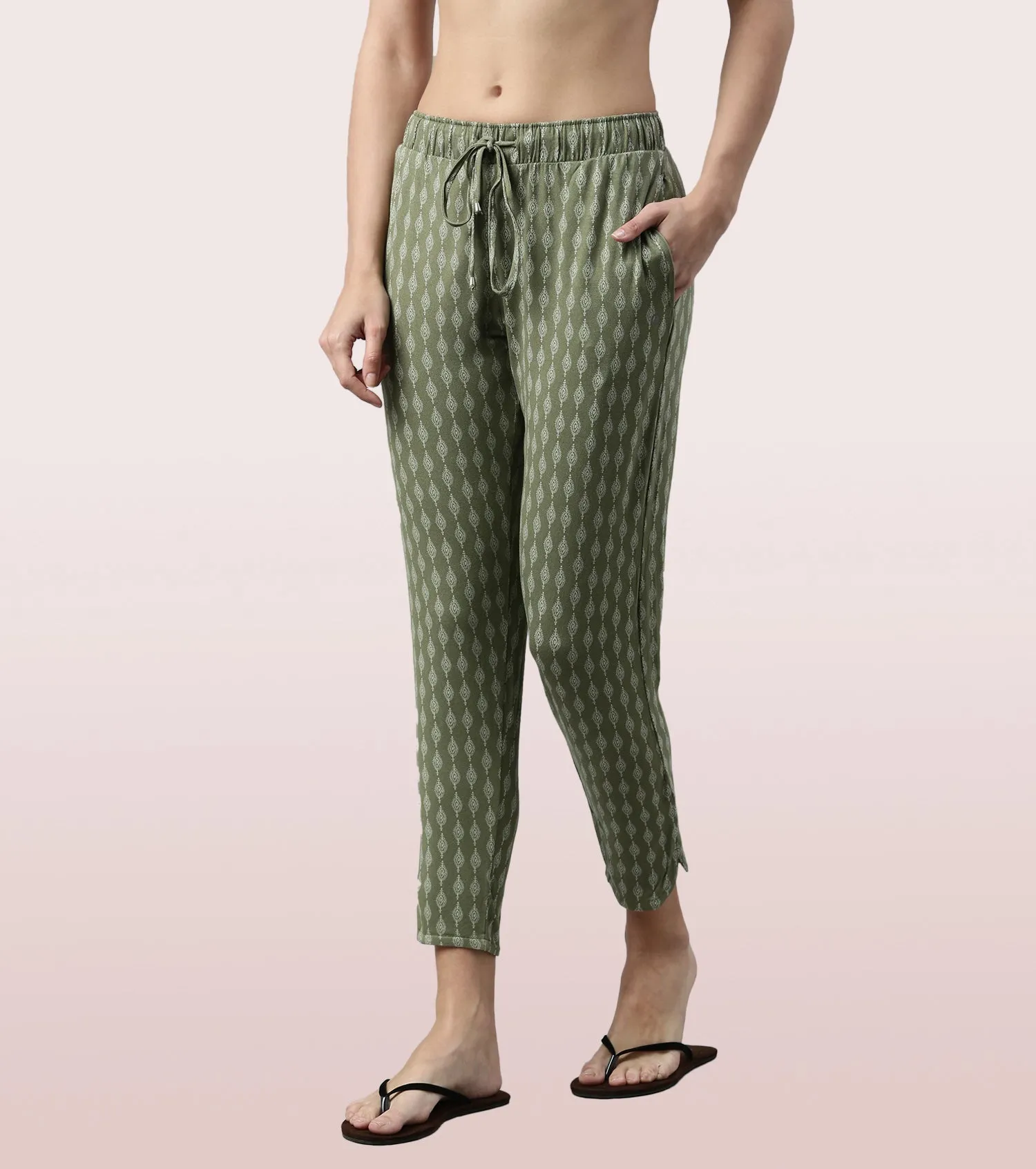 Shop-In Pants - Tapered Lounge Pants With Self Fabric Drawstring With Metal Ends