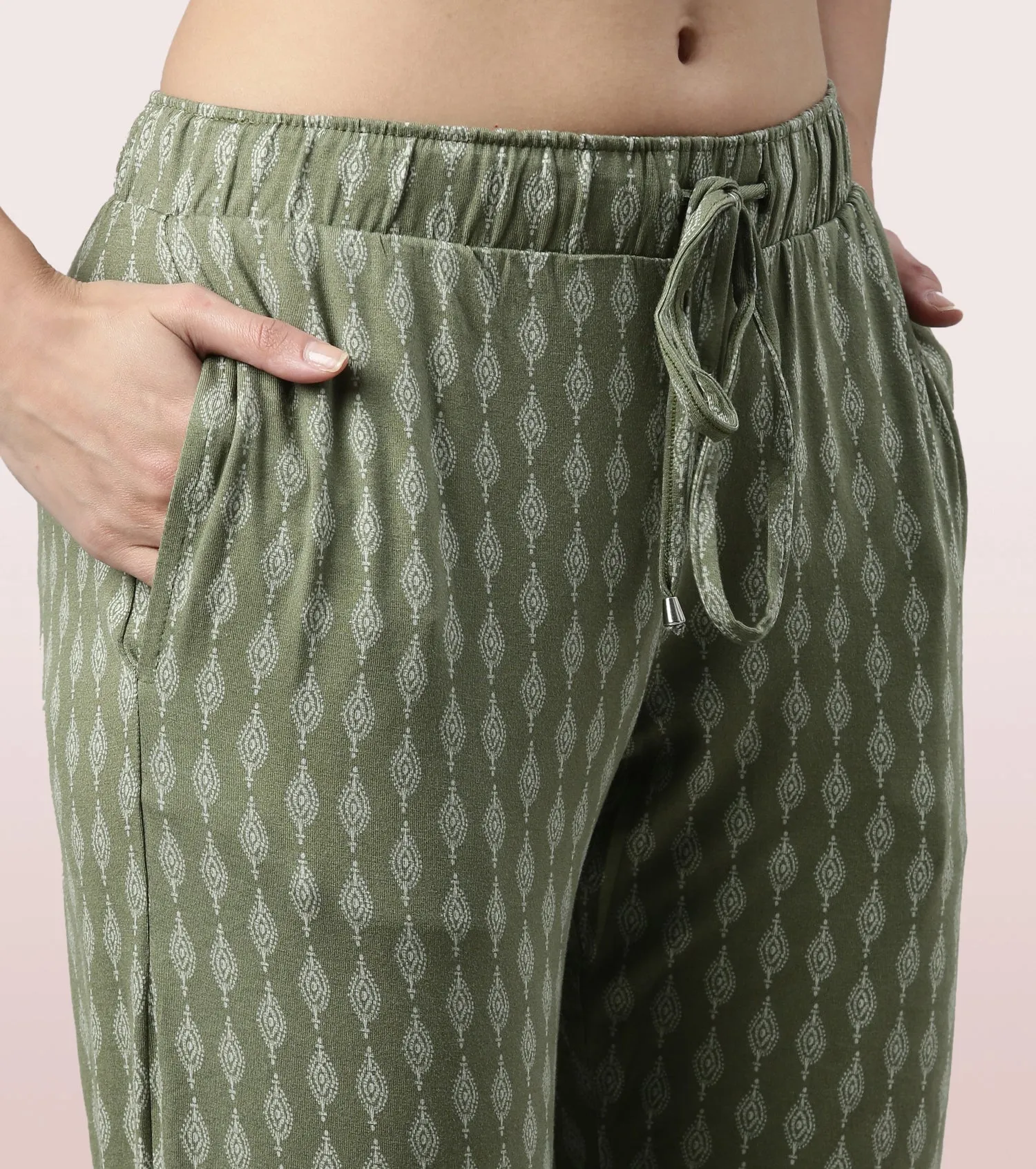 Shop-In Pants - Tapered Lounge Pants With Self Fabric Drawstring With Metal Ends